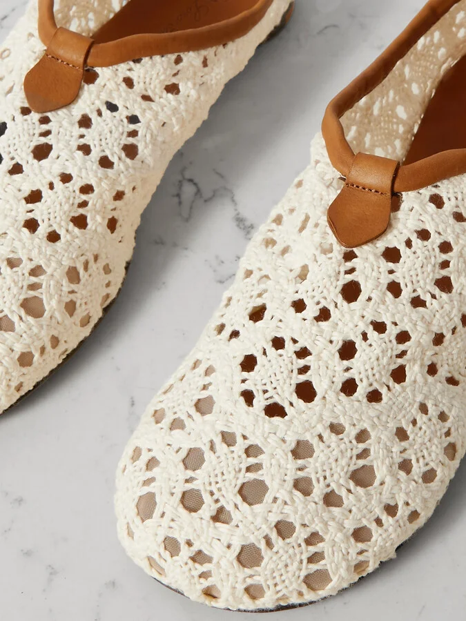 Loro Piana - Floaty Leather-trimmed Macramé Lace Flats - Off-white - Image 4