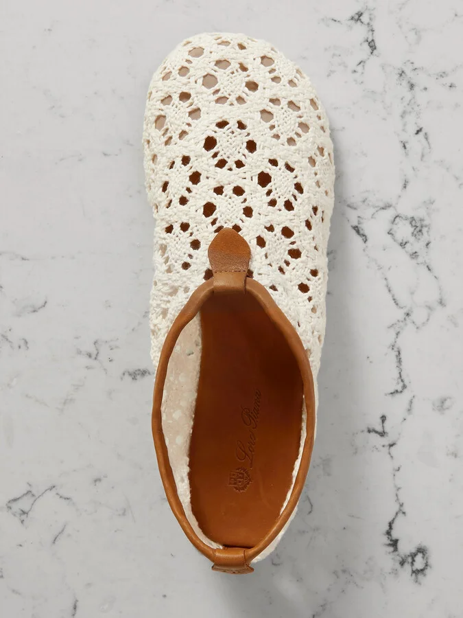 Loro Piana - Floaty Leather-trimmed Macramé Lace Flats - Off-white - Image 5