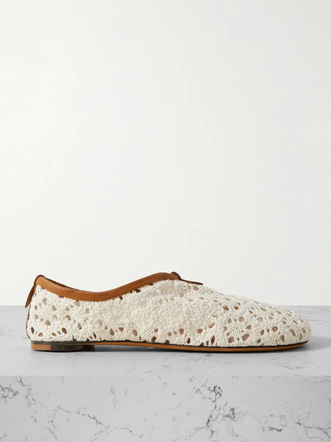 Loro Piana - Floaty Leather-trimmed Macramé Lace Flats - Off-white