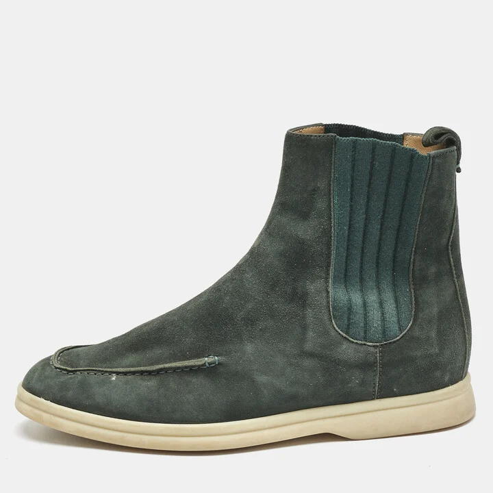 Loro Piana Green Stretch Band and Suede Ankle Length Boots Size 36