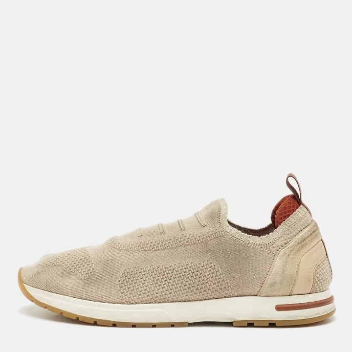 Loro Piana Grey Knit Fabric and Suede 360 LP Flexy Walk Sneakers Size 39.5