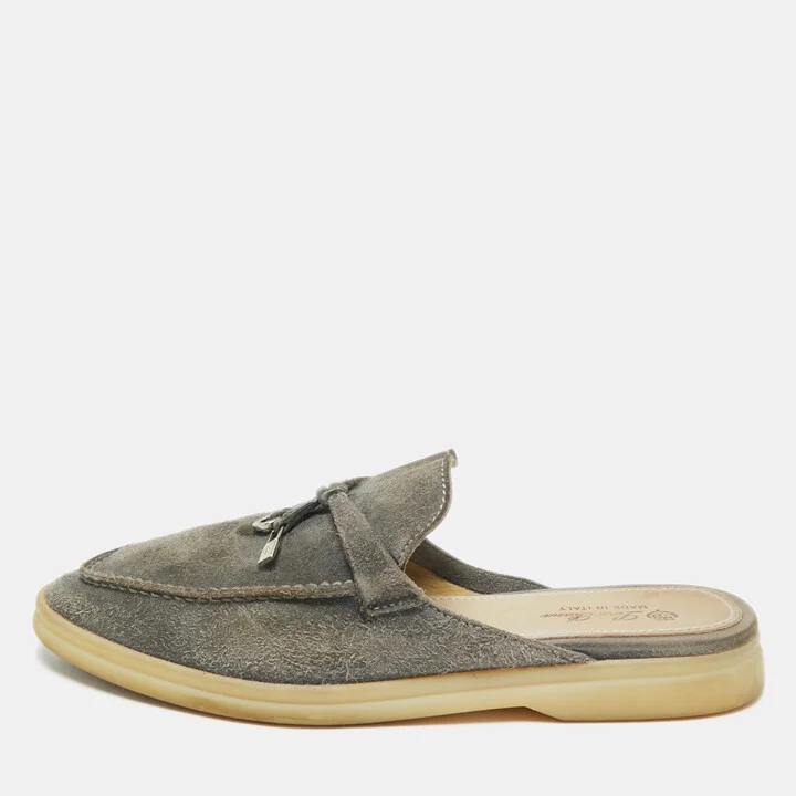 Loro Piana Grey Suede Babouche Charms Walk Mules Size 38.5