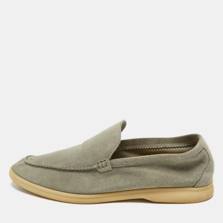 Loro Piana Grey Suede Summer Walk Slip On Loafers Size 42.5