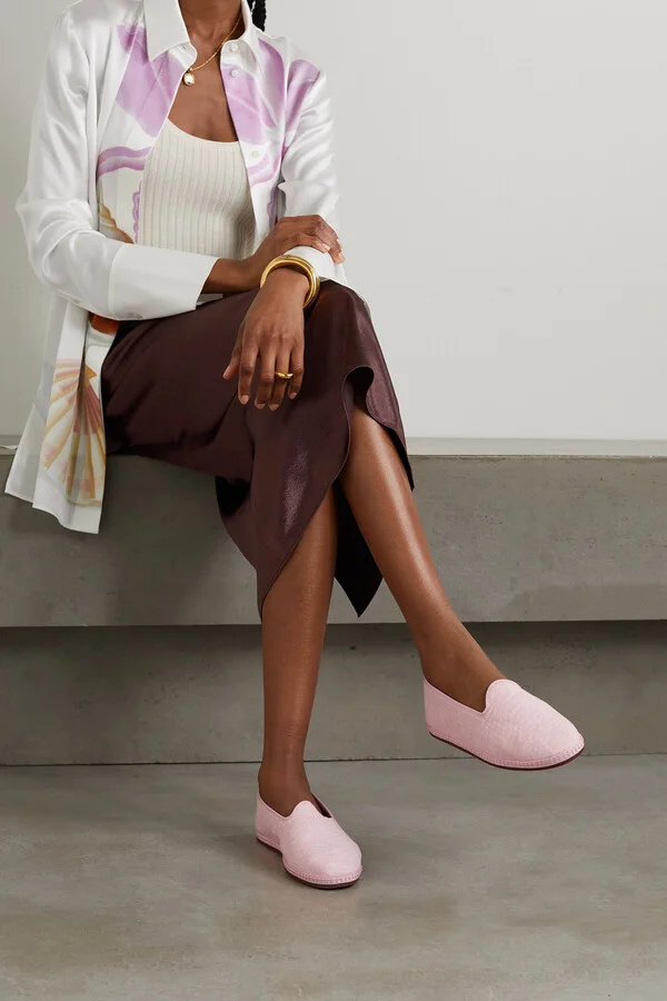Loro Piana - Laguna Furlane Grosgrain-trimmed Matelassé Linen Loafers - Pink - Image 2
