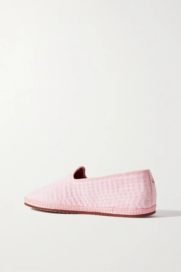 Loro Piana - Laguna Furlane Grosgrain-trimmed Matelassé Linen Loafers - Pink - Image 3