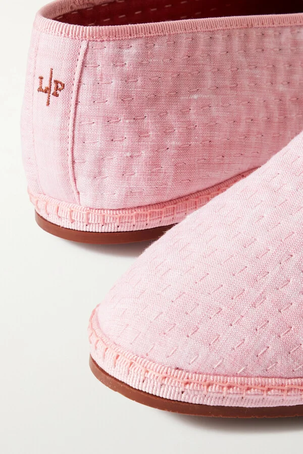 Loro Piana - Laguna Furlane Grosgrain-trimmed Matelassé Linen Loafers - Pink - Image 4