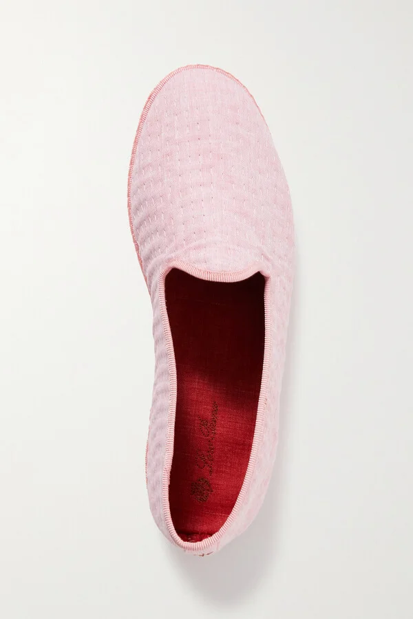 Loro Piana - Laguna Furlane Grosgrain-trimmed Matelassé Linen Loafers - Pink - Image 5