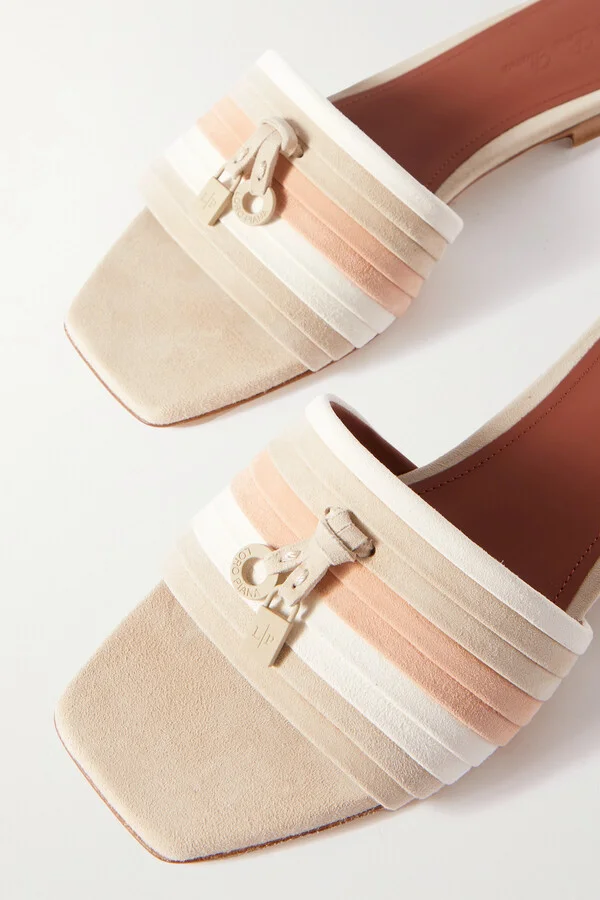 Loro Piana - Maxi Charms Striped Suede Sandals - Neutrals - Image 4
