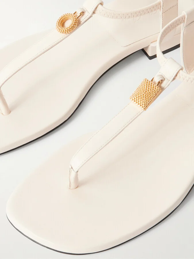 Loro Piana - Mindil Embellished Leather Sandals - White - Image 4