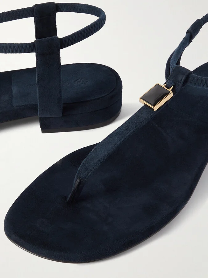 Loro Piana - Mindil Embellished Suede Sandals - Blue - Image 4