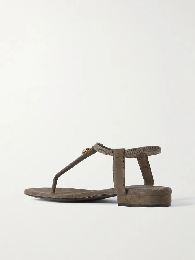 Loro Piana - Mindil Embellished Suede Sandals - Brown - Image 3