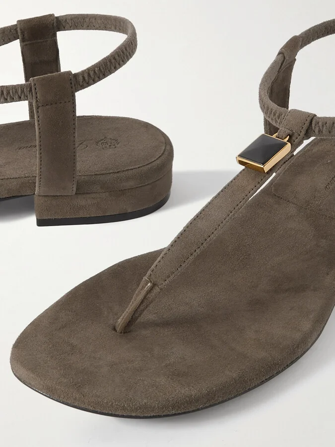 Loro Piana - Mindil Embellished Suede Sandals - Brown - Image 4