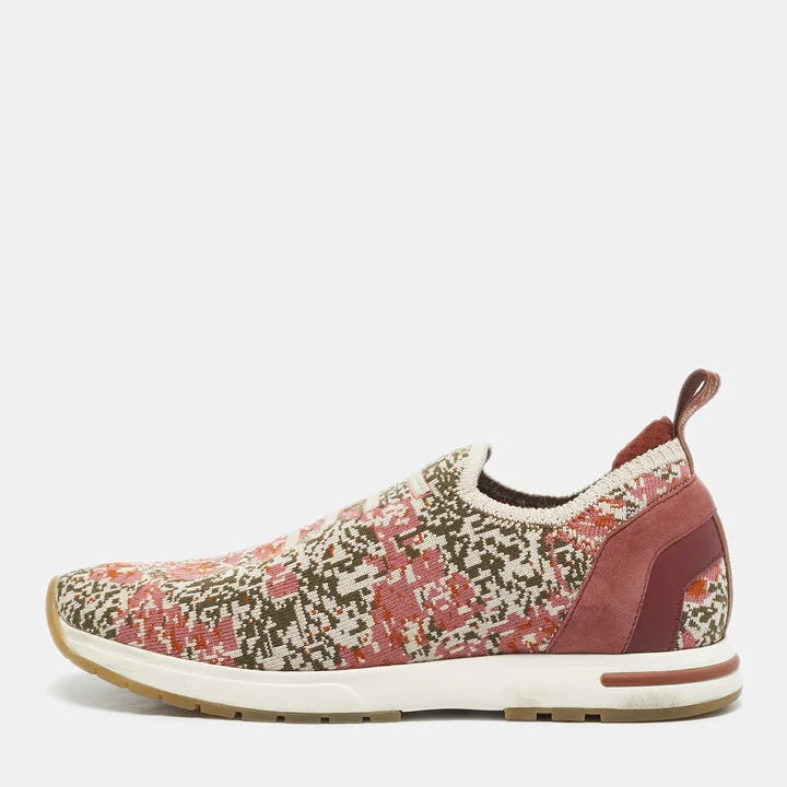 Loro Piana Multicolor Knit Fabric and Suede 360 LP Flexy Walk Slip On Sneakers Size 39