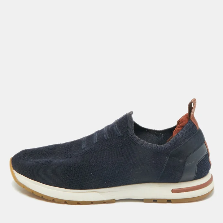 Loro Piana Navy Blue Knit Fabric 360 LP Flexy Walk Slip On Sneakers Size 38