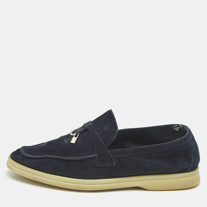 Loro Piana Navy Blue Suede Summer Charms Walk Loafers Size 39.5