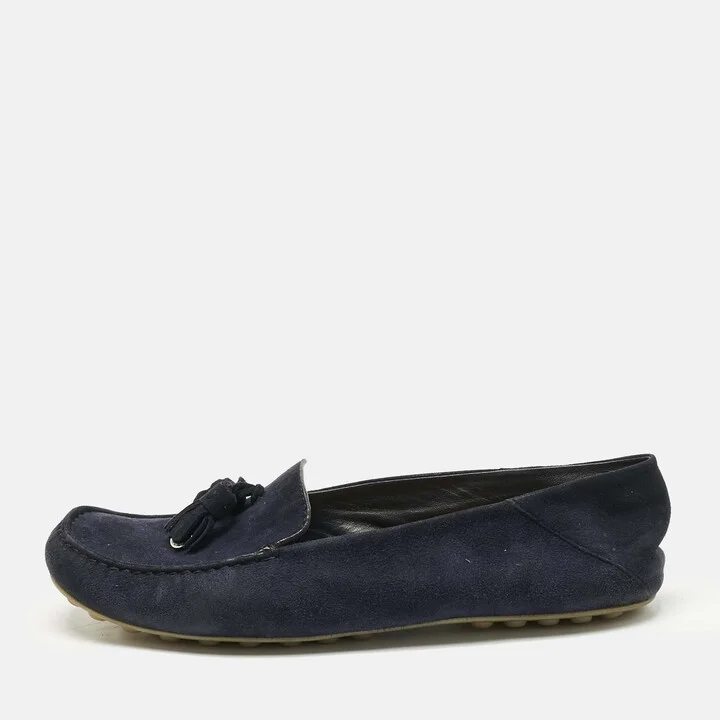 Loro Piana Navy Blue Suede Tassel Dot Sole Walk Slip On Loafers Size 39.5