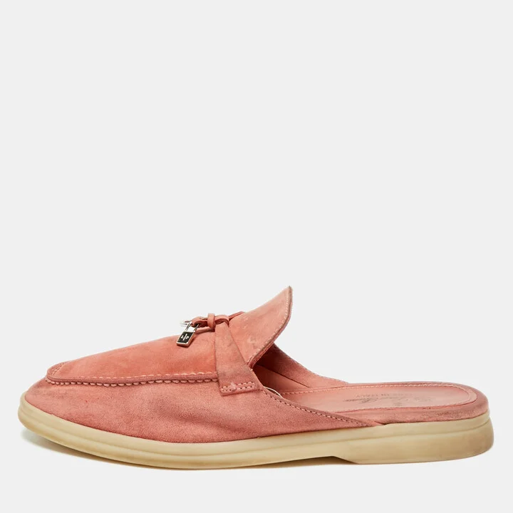 Loro Piana Pink Suede Babouche Charms Walk Mules Size 39