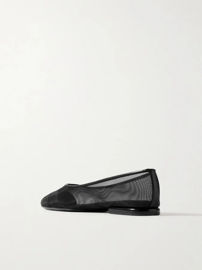 Loro Piana - Primula Leather-trimmed Mesh Point-toe Flats - Black - Image 3