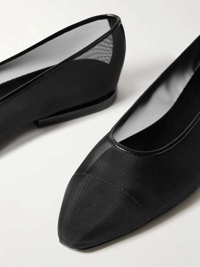 Loro Piana - Primula Leather-trimmed Mesh Point-toe Flats - Black - Image 4