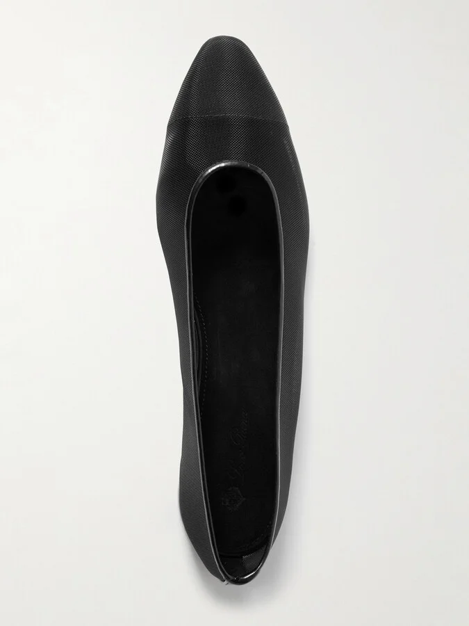 Loro Piana - Primula Leather-trimmed Mesh Point-toe Flats - Black - Image 5