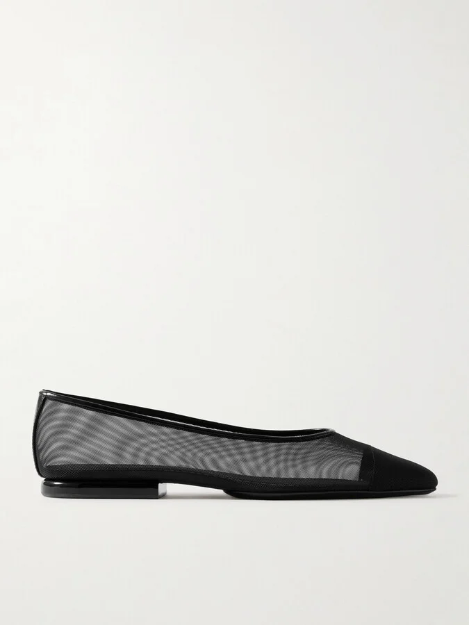Loro Piana - Primula Leather-trimmed Mesh Point-toe Flats - Black