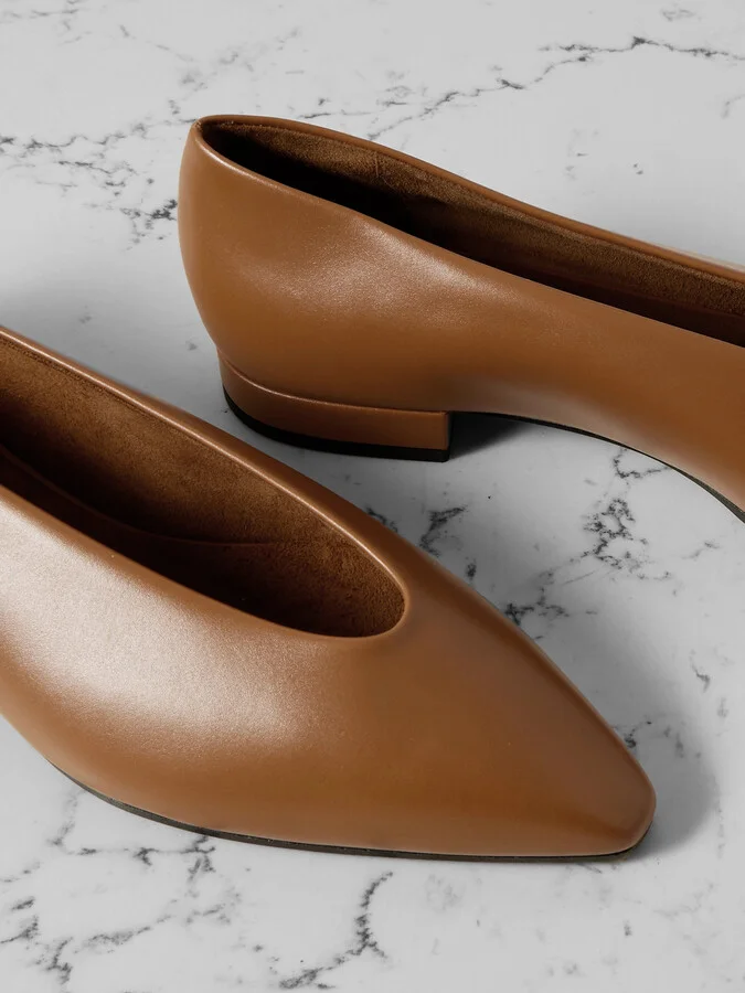Loro Piana - Rebecca Leather Point-toe Flats - Brown - Image 4