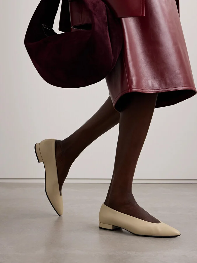 Loro Piana - Rebecca Leather Point-toe Flats - Neutrals - Image 2