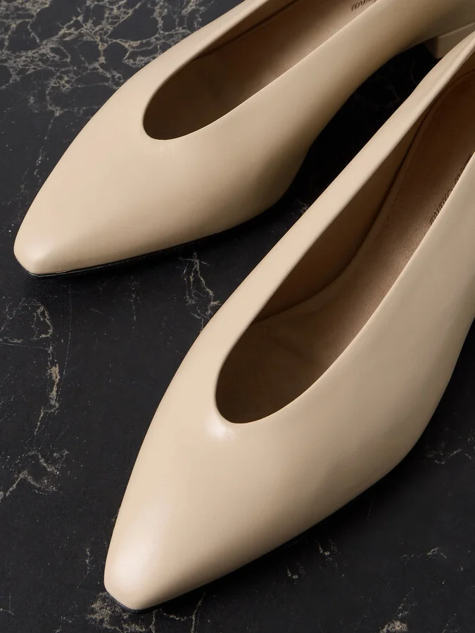 Loro Piana - Rebecca Leather Point-toe Flats - Neutrals - Image 4
