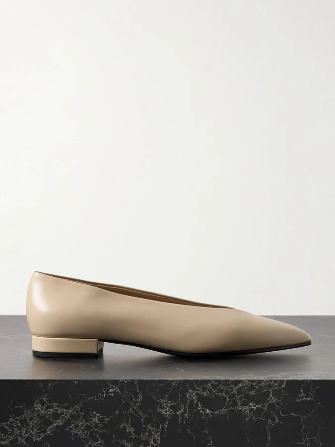 Loro Piana - Rebecca Leather Point-toe Flats - Neutrals