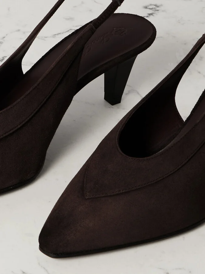 Loro Piana - Rebecca Suede Slingback Pumps - Brown - Image 4