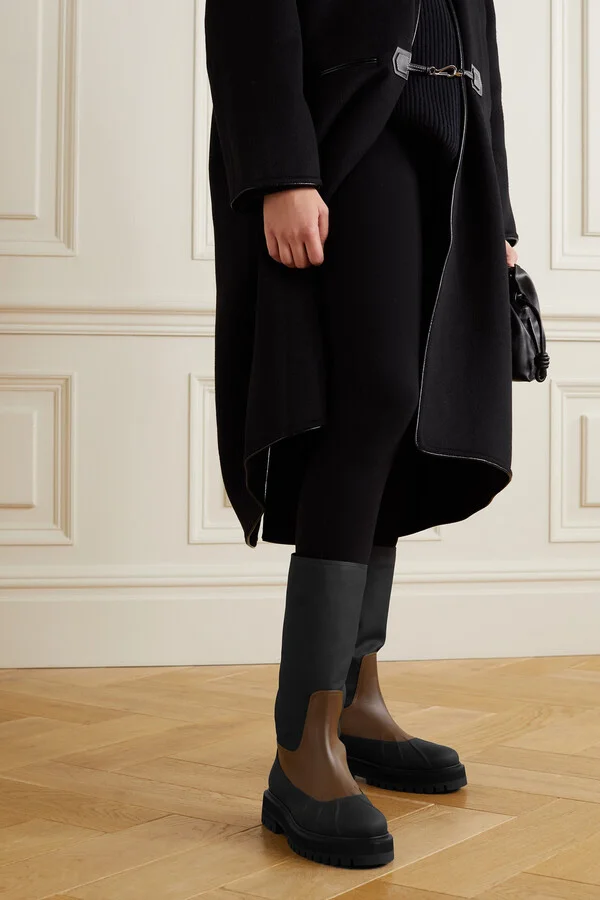 Loro Piana - Regent Fishing Leather And Coated-canvas Rain Boots - Black - Image 2