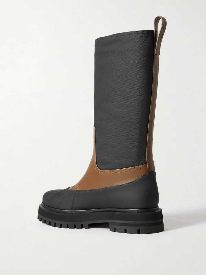 Loro Piana - Regent Fishing Leather And Coated-canvas Rain Boots - Black - Image 3