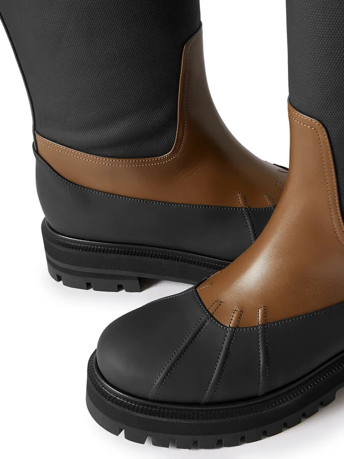 Loro Piana - Regent Fishing Leather And Coated-canvas Rain Boots - Black - Image 4