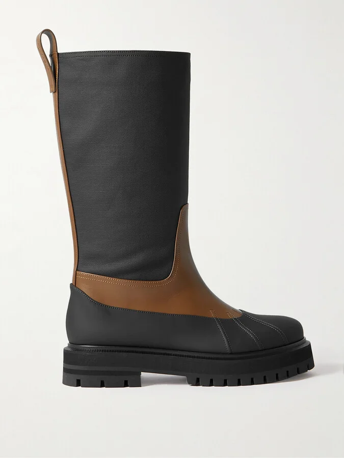 Loro Piana - Regent Fishing Leather And Coated-canvas Rain Boots - Black