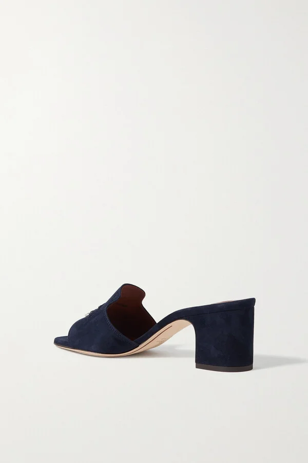 Loro Piana - Summer Charms Embellished Suede Mules - Blue - Image 3