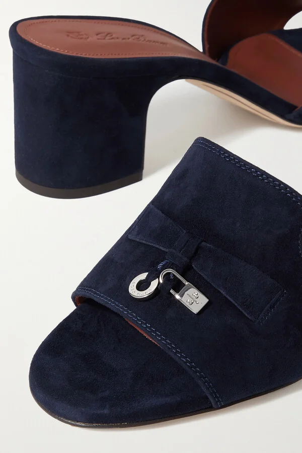 Loro Piana - Summer Charms Embellished Suede Mules - Blue - Image 4