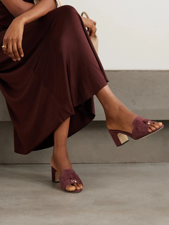 Loro Piana - Summer Charms Embellished Suede Mules - Burgundy - Image 2