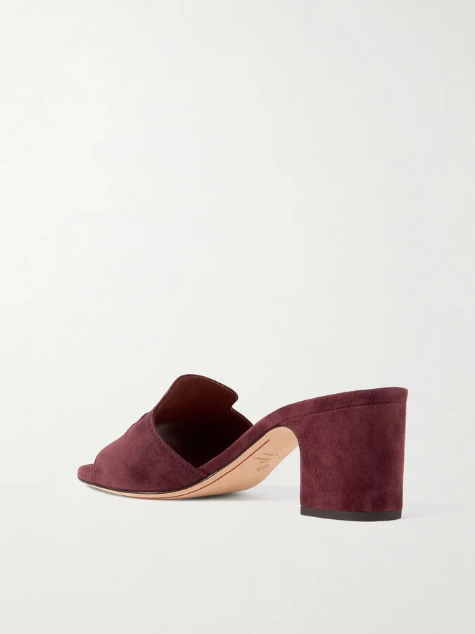 Loro Piana - Summer Charms Embellished Suede Mules - Burgundy - Image 3