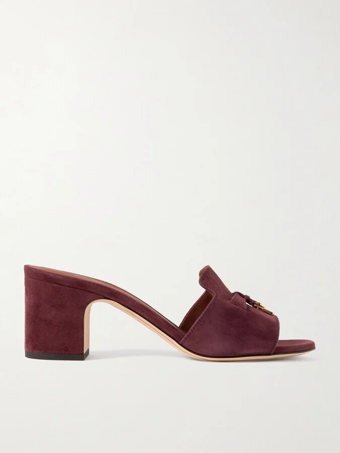 Loro Piana - Summer Charms Embellished Suede Mules - Burgundy
