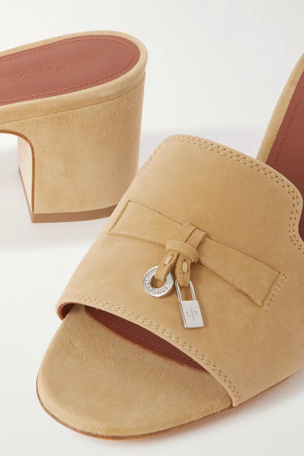 Loro Piana - Summer Charms Embellished Suede Mules - Neutrals - Image 4
