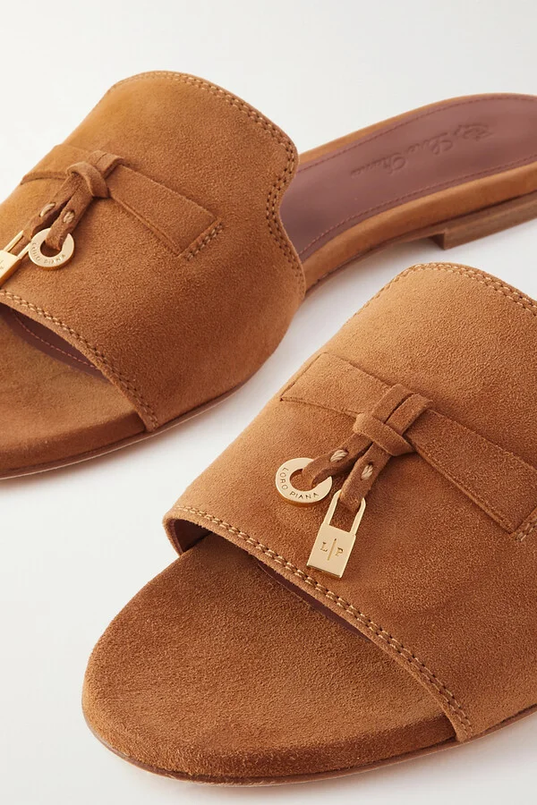 Loro Piana - Summer Charms Suede Slides - Brown - Image 4