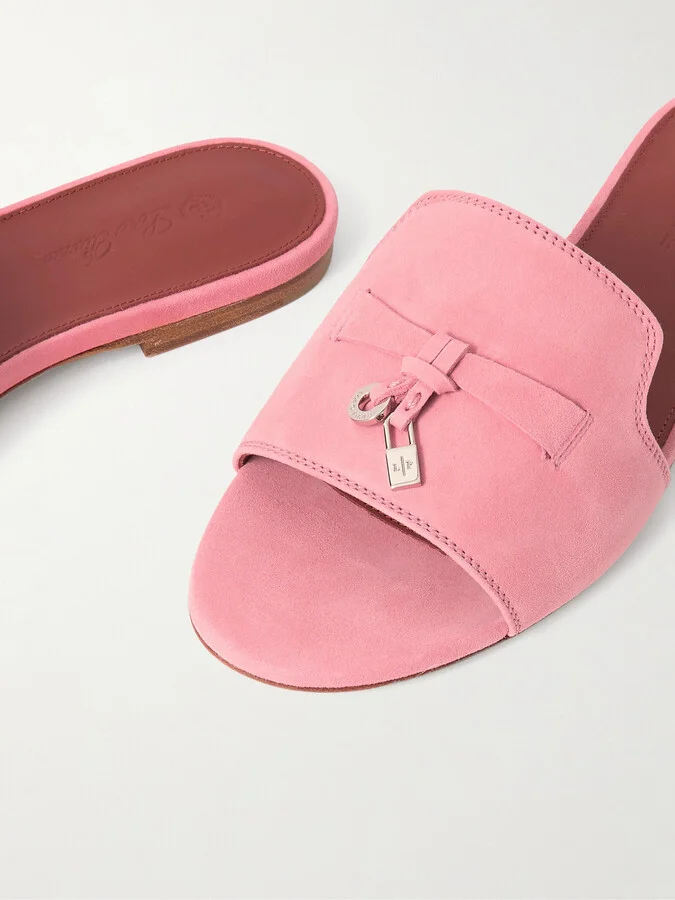 Loro Piana - Summer Charms Suede Slides - Pink - Image 4