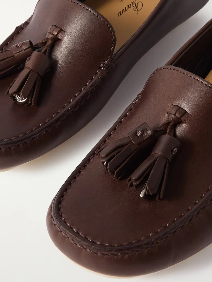 Loro Piana - Tasseled Leather Collapsible-heel Loafers - Brown - Image 4