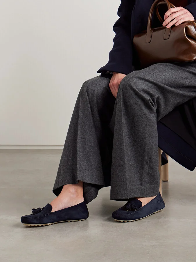 Loro Piana - Tasseled Suede Collapsible-heel Loafers - Blue - Image 2