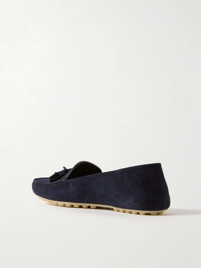 Loro Piana - Tasseled Suede Collapsible-heel Loafers - Blue - Image 3
