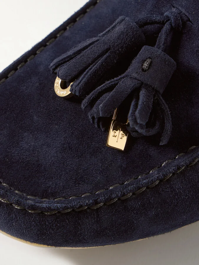 Loro Piana - Tasseled Suede Collapsible-heel Loafers - Blue - Image 4