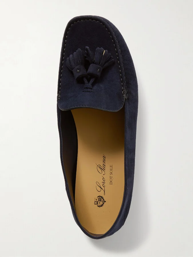 Loro Piana - Tasseled Suede Collapsible-heel Loafers - Blue - Image 5