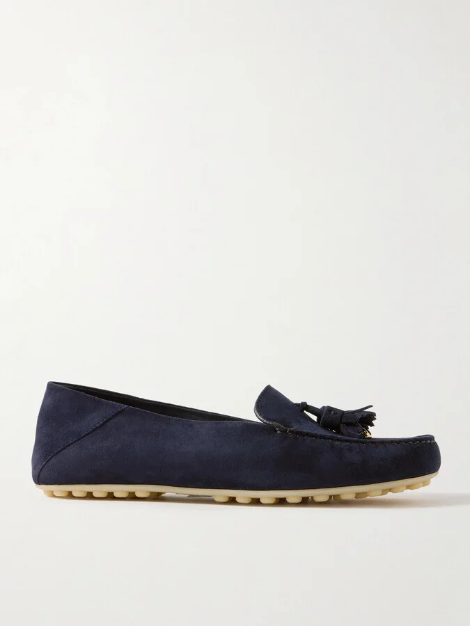 Loro Piana - Tasseled Suede Collapsible-heel Loafers - Blue