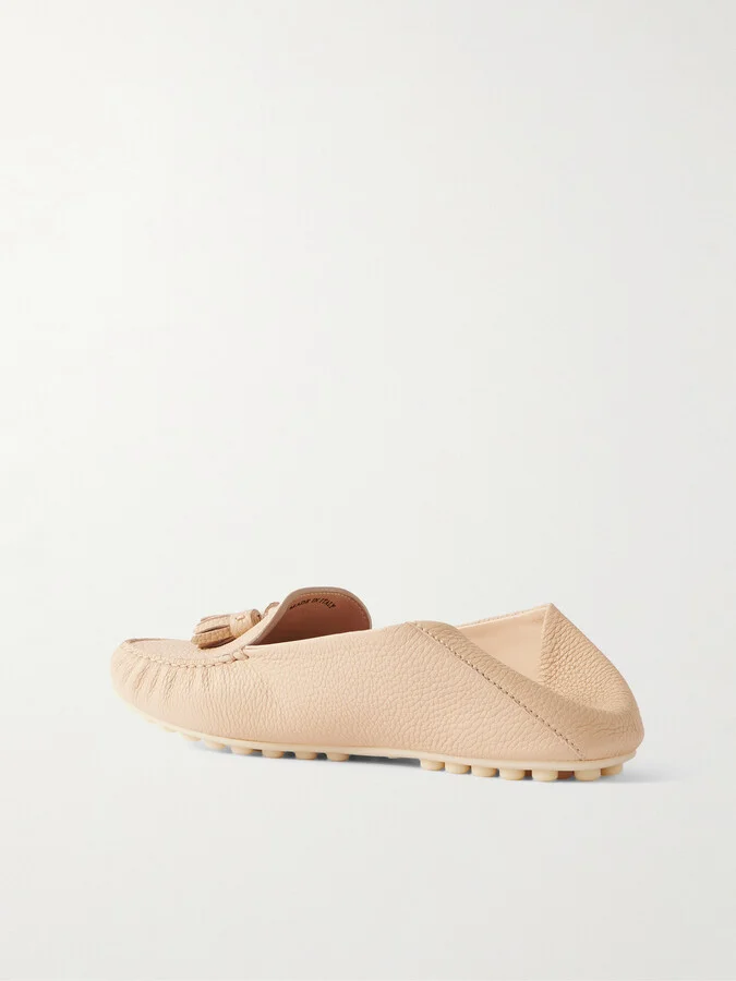 Loro Piana - Tasseled Textured-leather Collapsible-heel Loafers - Neutrals - Image 3