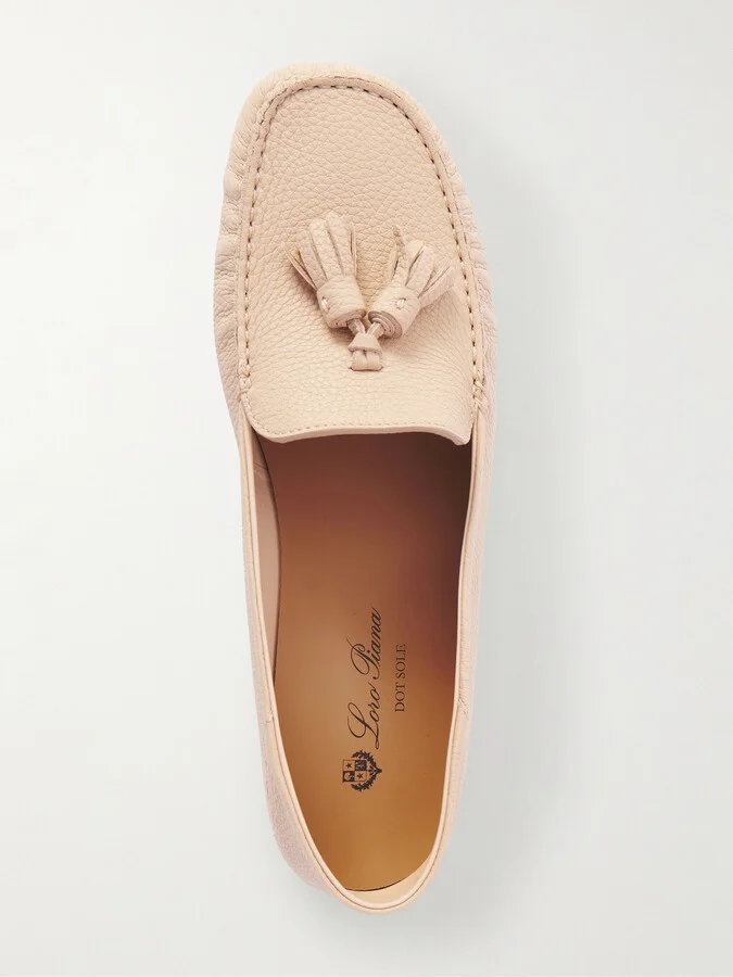 Loro Piana - Tasseled Textured-leather Collapsible-heel Loafers - Neutrals - Image 5